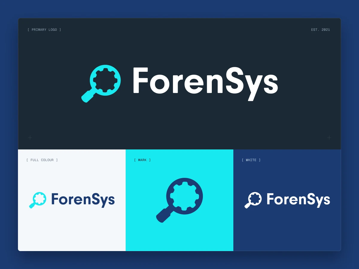 ForenSys logo in full colour, white and mark-only versions