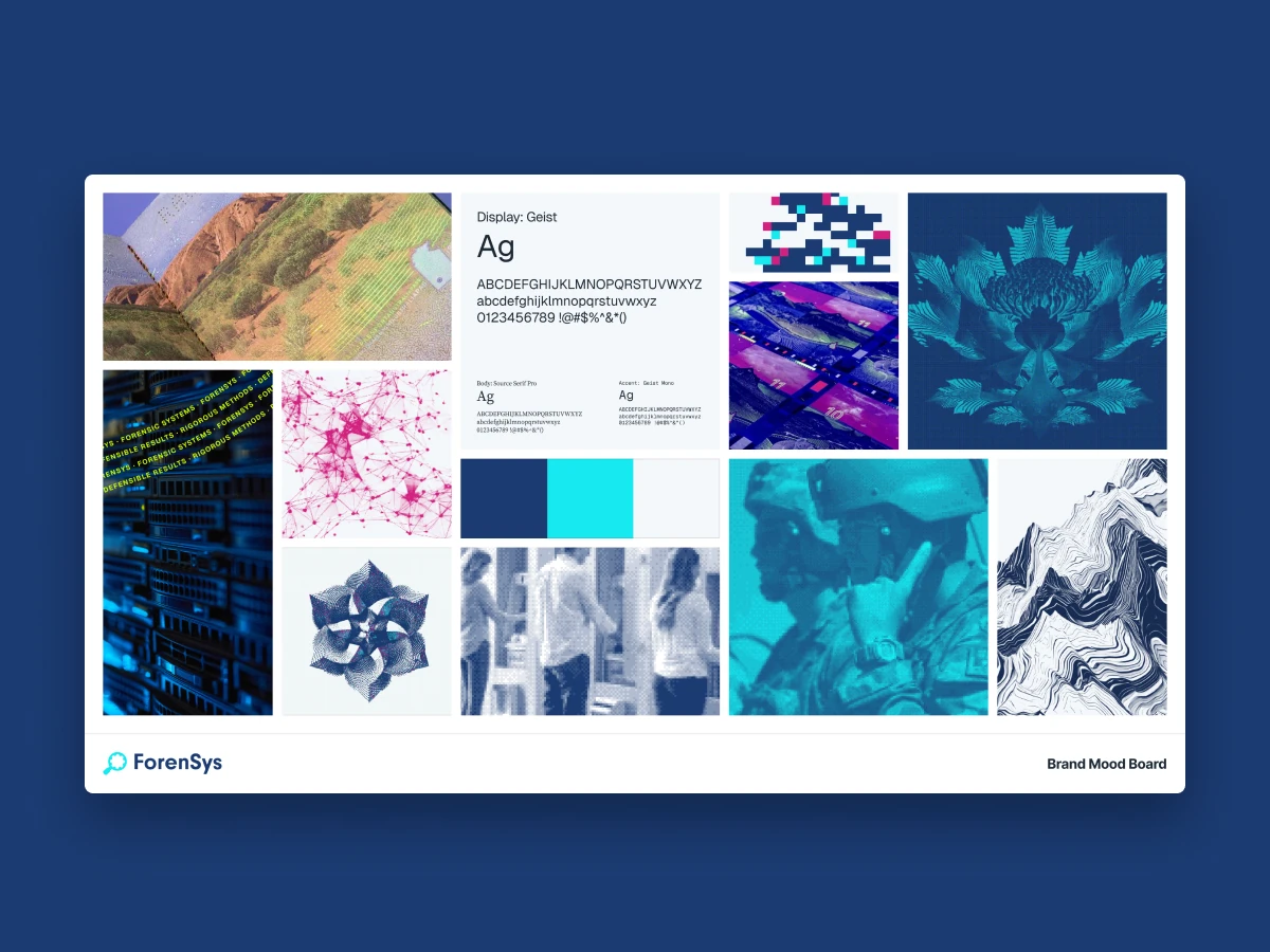 Brand mood board of security documents, passport details and reference imagery