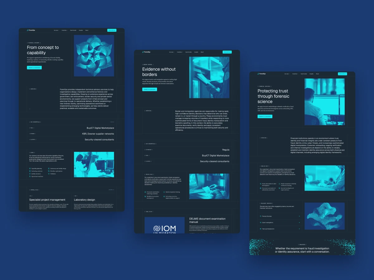 Technical Advisory, Border Control and Financial Services pages built from one shared template